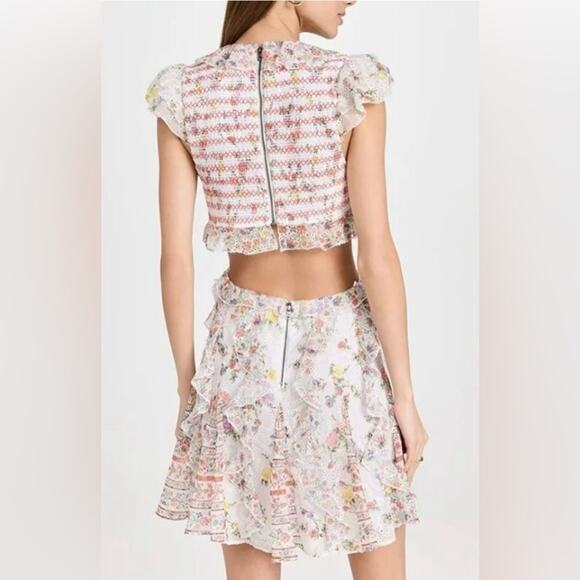 Alice + Olivia Mitzi Cutout Minidress White Floral Short Sleeve Ruffle Dress 14 - Picture 3 of 12
